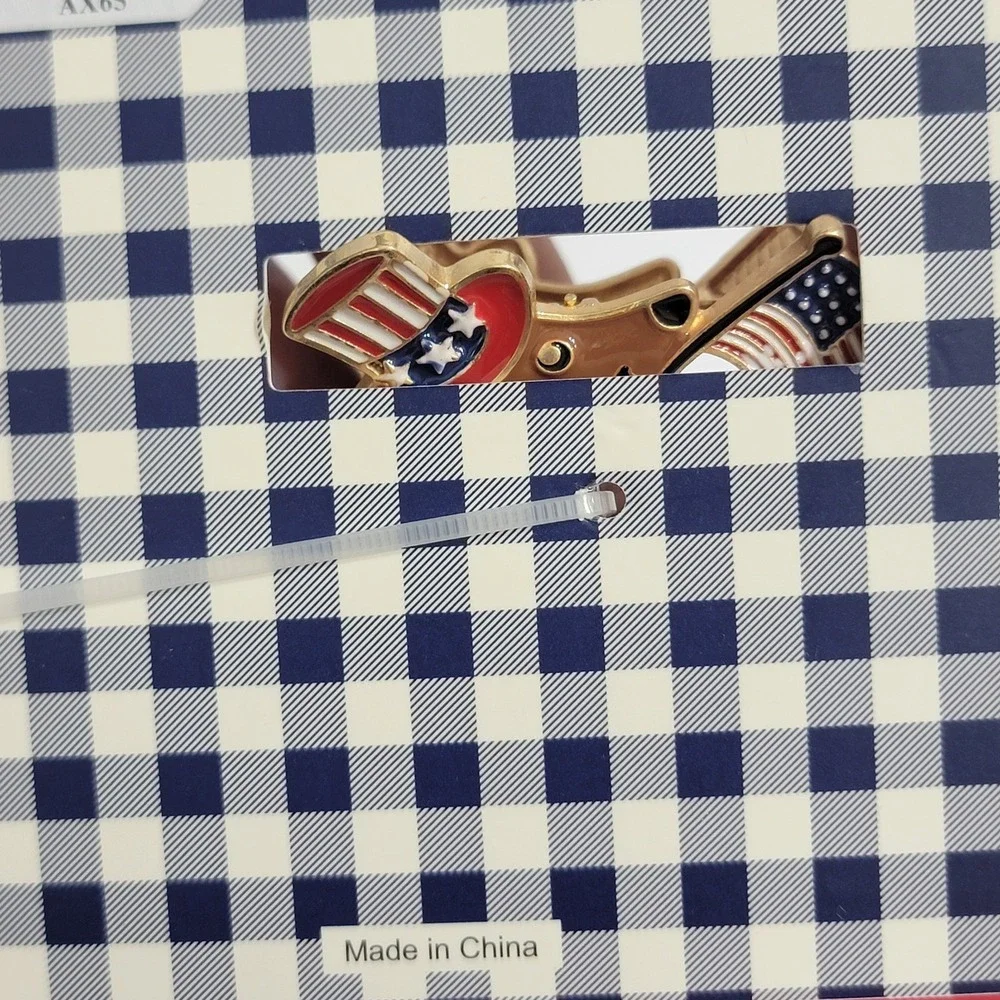 Piper K Patriotic Dachshund Hair Claw Clip American Flag‎ Wiener Dog Enamel Gold